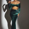 Gonna lunga a vita media in velluto Nixie in verde smeraldo Gonna lunga a vita media in velluto Nixie in verde smeraldo