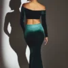 Gonna lunga a vita media in velluto Nixie in verde smeraldo Gonna lunga a vita media in velluto Nixie in verde smeraldo
