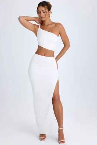 Gonna lunga asimmetrica con arricciature Ishaana in bianco