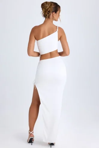 Gonna lunga asimmetrica con arricciature Ishaana in bianco