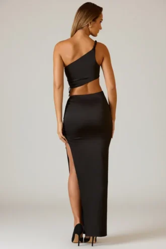 Gonna lunga asimmetrica con arricciature Ishaana in nero