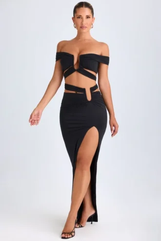 Gonna lunga asimmetrica con cut-out Urara in nero