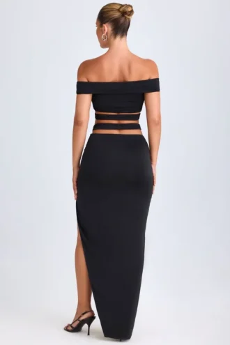 Gonna lunga asimmetrica con cut-out Urara in nero