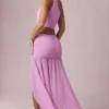 Gonna lunga asimmetrica con ruches Romy in rosa orchidea Gonna lunga asimmetrica con ruches Romy in rosa orchidea