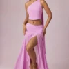 Gonna lunga asimmetrica con ruches Romy in rosa orchidea Gonna lunga asimmetrica con ruches Romy in rosa orchidea