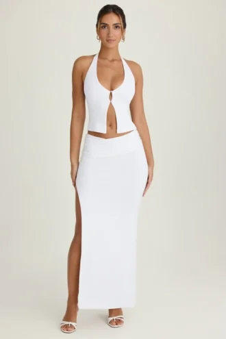 Gonna lunga con arricciature Cedara in bianco