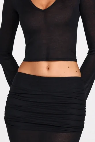 Gonna lunga drappeggiata a vita bassa in jersey trasparente Diana, colore nero