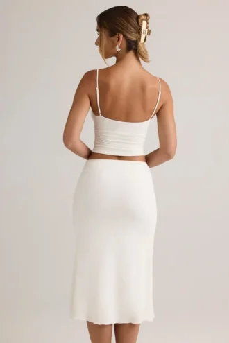 Gonna midi a vita media con ruches in modal Luella, colore bianco