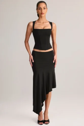 Gonna midi asimmetrica a vita bassa Niva in Modal, colore nero
