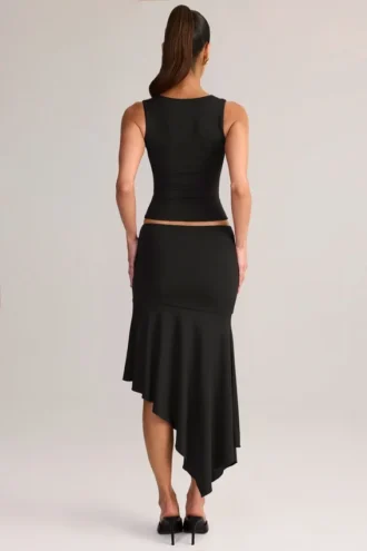 Gonna midi asimmetrica a vita bassa Niva in Modal, colore nero