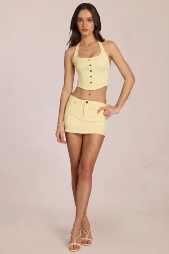 Gonna-pantaloncino a vita bassa in denim Virella, giallo limone