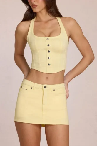 Gonna-pantaloncino a vita bassa in denim Virella, giallo limone