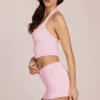 Gonna-pantaloncino a vita bassa in denim Virella in rosa fiorito Gonna-pantaloncino a vita bassa in denim Virella in rosa fiorito