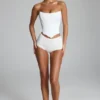Hot pants a vita bassa in jersey elasticizzato Sabrine, colore bianco Hot pants a vita bassa in jersey elasticizzato Sabrine, colore bianco