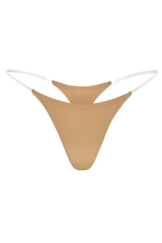 Intimo Perizoma in maglia senza cuciture con spalline trasparenti in color caramello