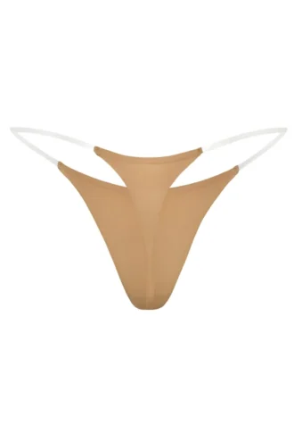 Intimo Perizoma in maglia senza cuciture con spalline trasparenti in color caramello