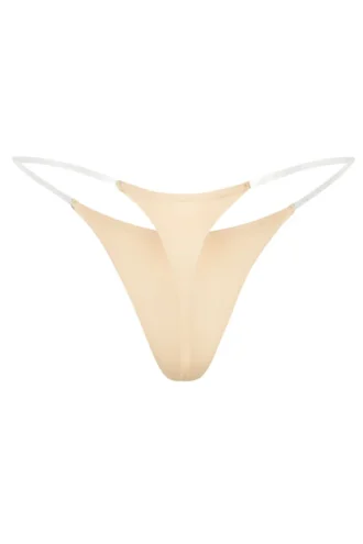 Intimo Tanga in maglia senza cuciture con cinturini trasparenti in Warm Peach