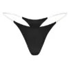 Intimo Tanga in maglia senza cuciture con spallina trasparente in nero Intimo Tanga in maglia senza cuciture con spallina trasparente in nero