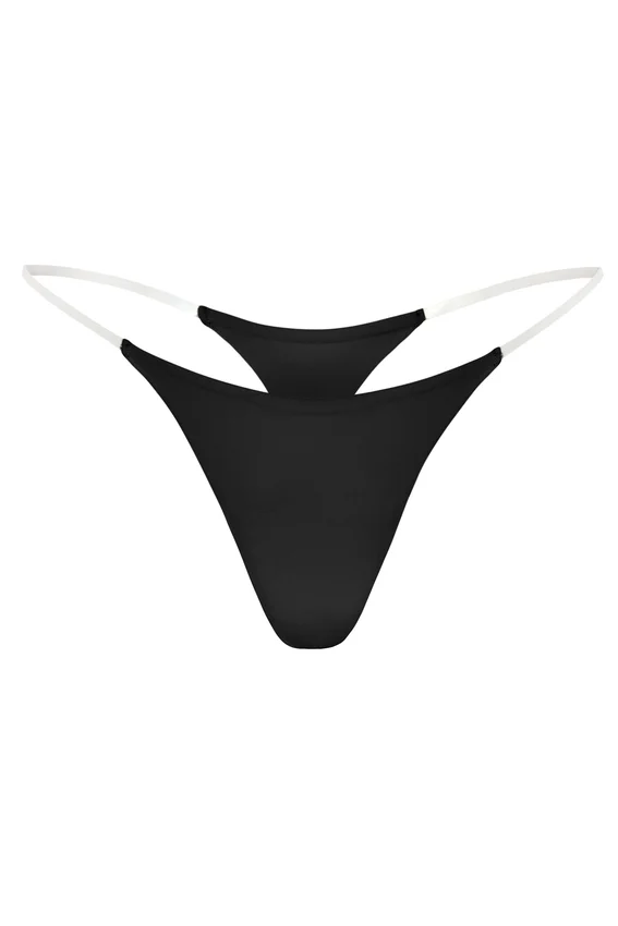 Intimo Tanga in maglia senza cuciture con spallina trasparente in nero Intimo Tanga in maglia senza cuciture con spallina trasparente in nero