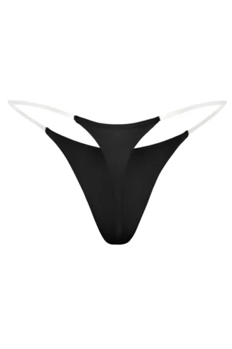 Intimo Tanga in maglia senza cuciture con spallina trasparente in nero