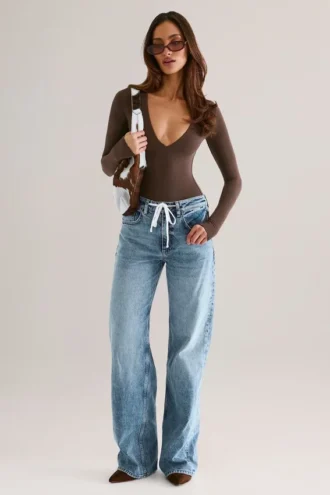 Jeans a gamba dritta con coulisse Faedra in lavaggio medio