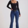Jeans a vita alta svasati Jacey in lavaggio indaco Jeans a vita alta svasati Jacey in lavaggio indaco