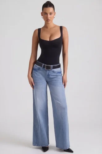 Jeans a vita bassa e gamba larga Jeylan in lavaggio vintage