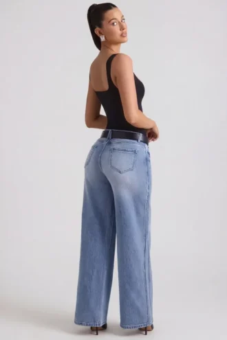 Jeans a vita bassa e gamba larga Jeylan in lavaggio vintage