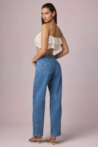Jeans a vita media e gamba a campana Bobbi in lavaggio blu medio