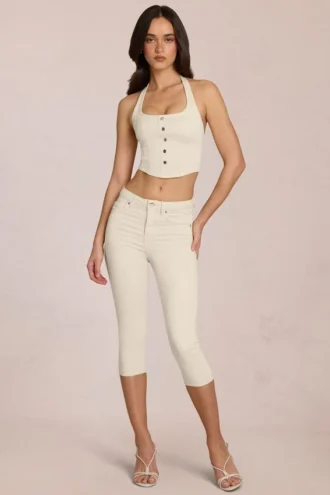 Jeans capri a vita media Anessa in avorio