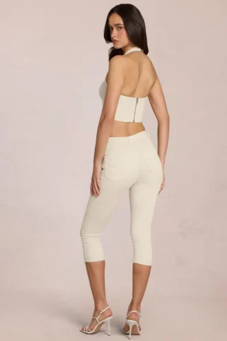 Jeans capri a vita media Anessa in avorio