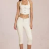 Jeans capri a vita media Anessa in avorio Jeans capri a vita media Anessa in avorio