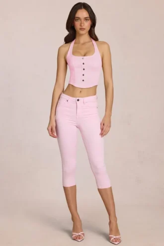 Jeans capri a vita media Anessa in rosa fiore