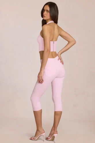 Jeans capri a vita media Anessa in rosa fiore