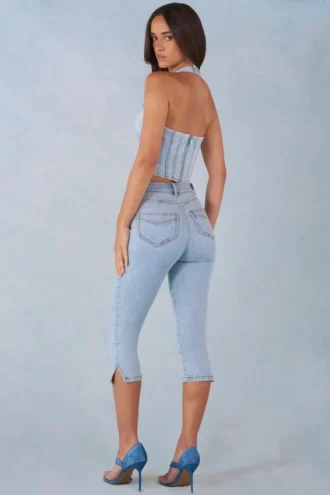 Jeans capri in denim a vita media Landon in denim chiaro