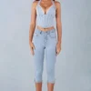 Jeans capri in denim a vita media Landon in denim chiaro Jeans capri in denim a vita media Landon in denim chiaro