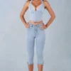 Jeans capri in denim a vita media Landon in denim chiaro Jeans capri in denim a vita media Landon in denim chiaro