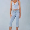 Jeans capri in denim a vita media Landon in denim chiaro Jeans capri in denim a vita media Landon in denim chiaro