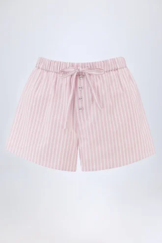 Lariana Mid-Rise Cotton-Poplin Shorts in Pink Stripe
