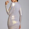 Layla Vestito corto in jersey metallizzato a maniche lunghe in oro chiaro Layla Vestito corto in jersey metallizzato a maniche lunghe in oro chiaro
