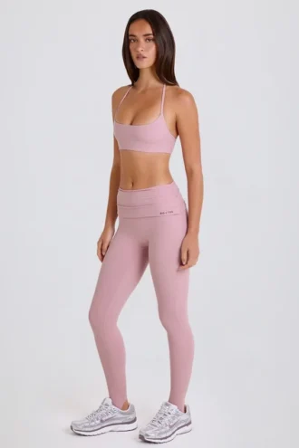 Leggings a cavallina con risvolto a vita media in color malva