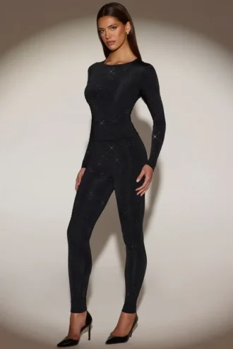 Leggings a vita alta in jersey decorato Cassie in nero