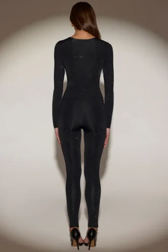 Leggings a vita alta in jersey decorato Cassie in nero