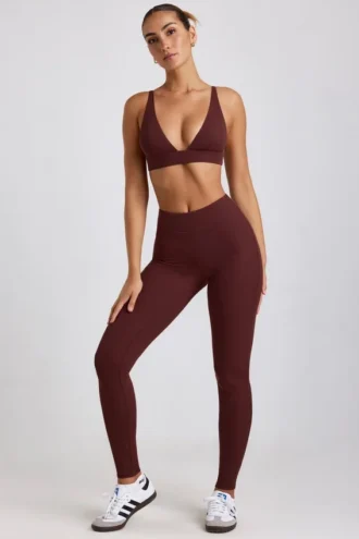 Leggings a vita alta in modal a coste Linnea Petite in color Espresso