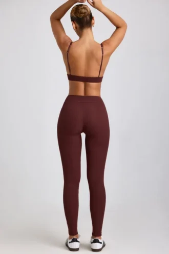 Leggings a vita alta in modal a coste Linnea Petite in color Espresso