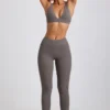 Leggings a vita alta in modal a coste Linnea Petite in grigio Leggings a vita alta in modal a coste Linnea Petite in grigio