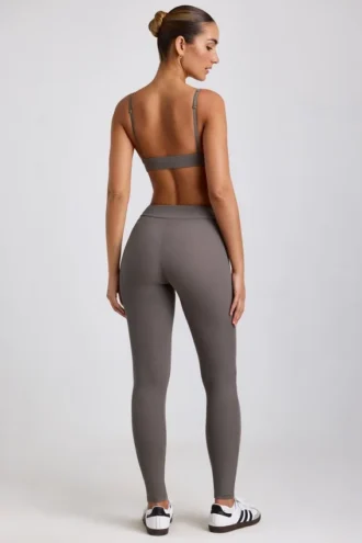Leggings a vita alta in modal a coste Linnea Petite in grigio