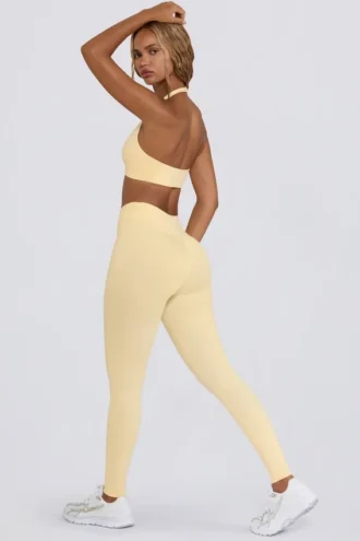 Leggings a vita media con arricciature in jersey spazzolato color Lemon Marl Leggings a vita media con arricciature in jersey spazzolato color Lemon Marl