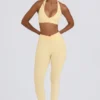 Leggings a vita media con arricciature in jersey spazzolato color Lemon Marl Leggings a vita media con arricciature in jersey spazzolato color Lemon Marl