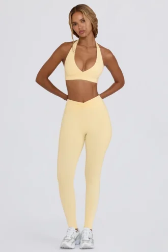 Leggings a vita media con arricciature in jersey spazzolato color Lemon Marl Leggings a vita media con arricciature in jersey spazzolato color Lemon Marl